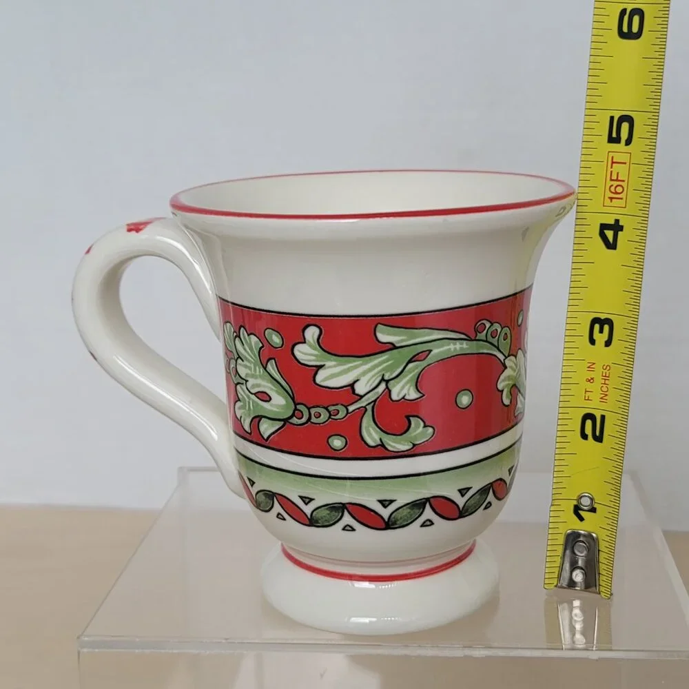 Sur La Table La Rossa Footed Red Green Ceramic Made in Italy Coffee Cup Mug 15oz